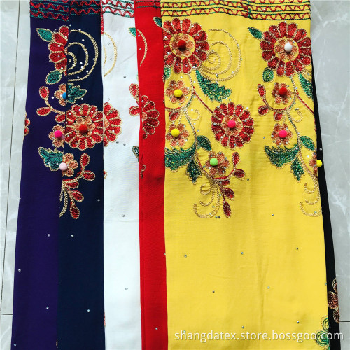 Spun Rayon Plein Dyed With Embroidery Fabric
